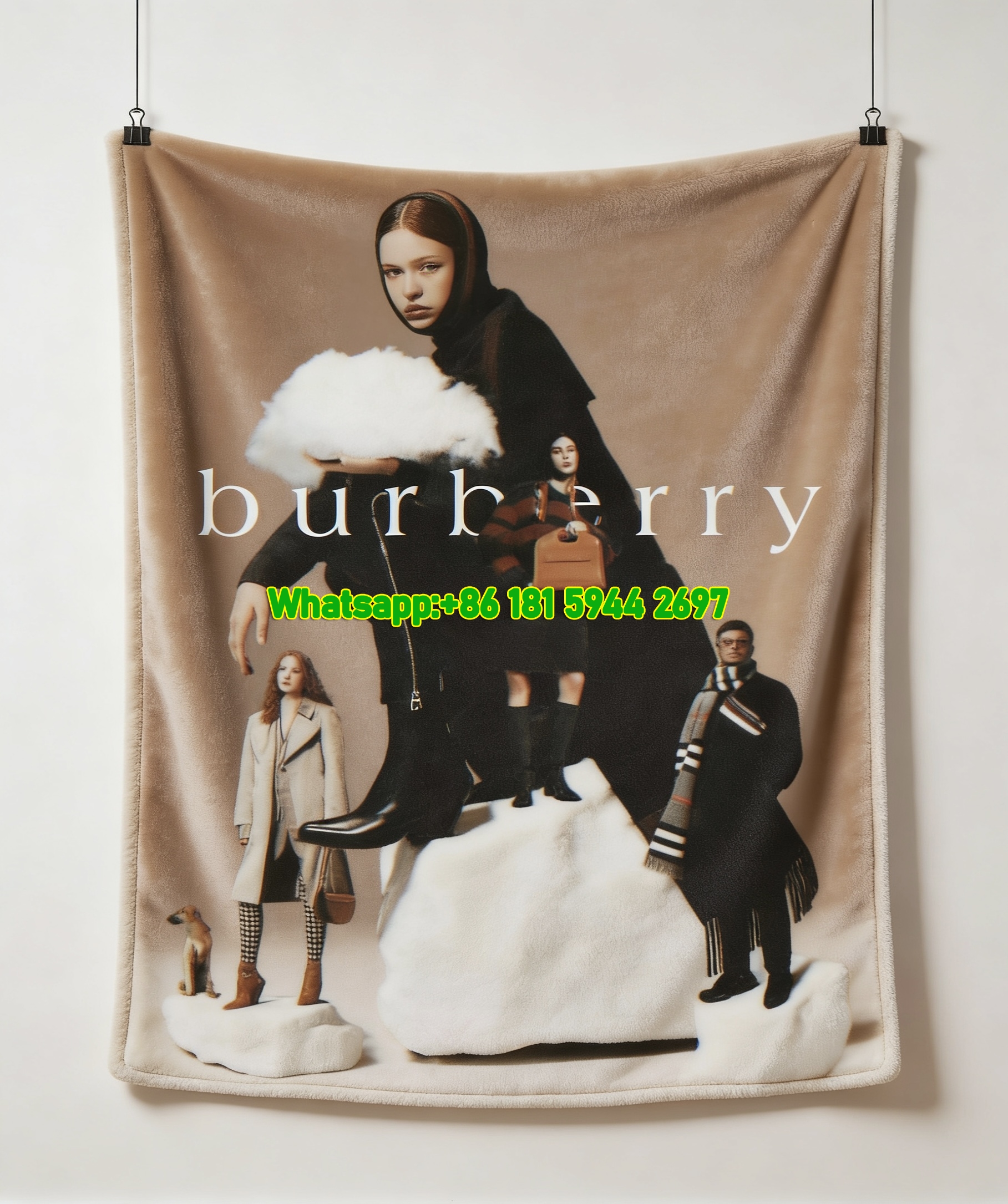 Burberry Vintage Fashion Collage Flannel Sofa Throw Blanket B016